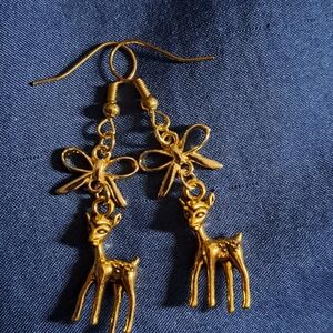 Gold Deer Dangle Earrings